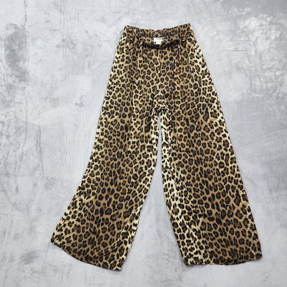 Vintage SAM Pants Womens XL Animal Print Sheer Pull On Wide Leg Tie Waist Formal